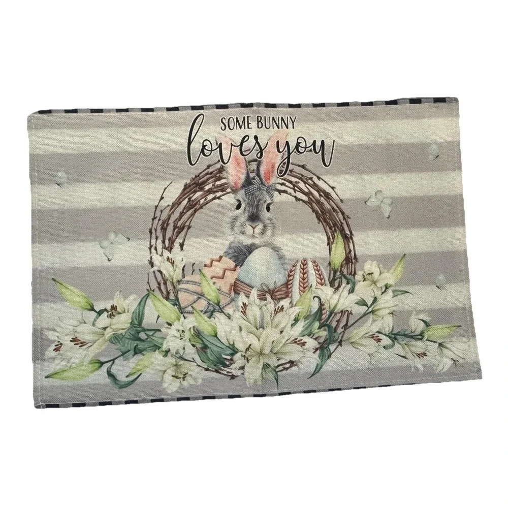 Easter Placemats Set of 6 Farmhouse Bunny Spring Table Decor Gingham Floral - Picture 4 of 8